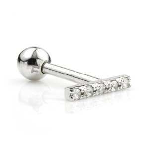 14ct White Gold Jewelled Bar Ear Stud