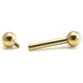 1.6mm Gauge PVD Gold on Titanium Barbell - Internally-Threaded