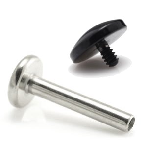 1.2mm Gauge Titanium Labret with PVD Black Dome - Internally-Threaded