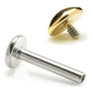 1.2mm Gauge Titanium Labret with PVD Gold Dome - Internally-Threaded
