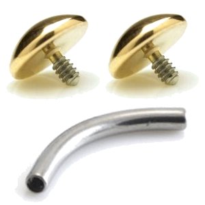 1.6mm Gauge Titanium Banana with PVD Gold Domes - Internally-Threaded