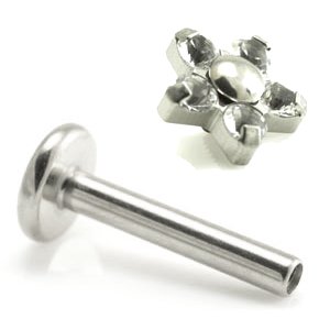 1.2mm Gauge Titanium Jewelled 5-Petal Flower Labret - Internally-Threaded