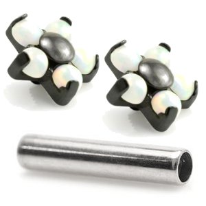 1.2mm Gauge Titanium PVD Black Opal Flower Barbell - Internally-Threaded