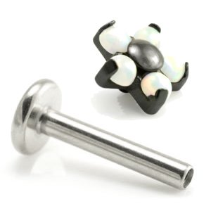 1.2mm Gauge Titanium PVD Black Opal Flower Labret - Internally-Threaded