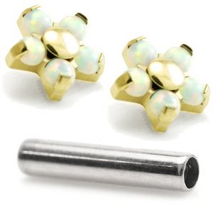 1.2mm Gauge Titanium PVD Gold Opal Flower Barbell - Internally-Threaded