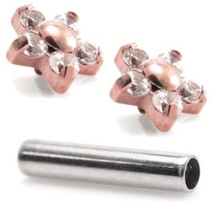 1.2mm Gauge Titanium PVD Rose Gold Jewelled 5-Petal Flower Barbell - Internally-Threaded