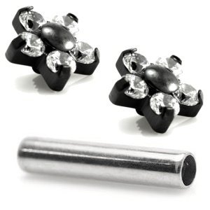 1.2mm Gauge Titanium PVD Black Jewelled 5-Petal Flower Barbell - Internally-Threaded