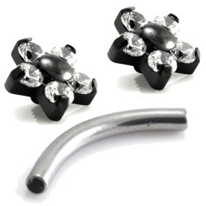 1.2mm Gauge Titanium PVD Black Jewelled 5-Petal Flower Banana - Internally-Threaded