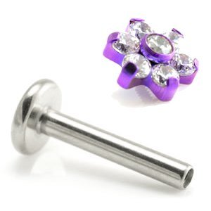 1.6mm Gauge Titanium Jewelled 6-Petal Flower Labret - Internally-Threaded