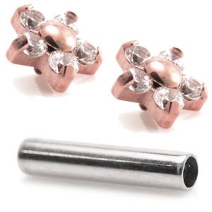 1.6mm Gauge Titanium PVD Rose Gold Jewelled 5-Petal Flower Barbell - Internally-Threaded