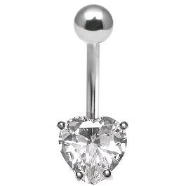 Jewelled Heart Belly Bar - Internally-Threaded