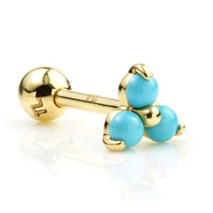 14ct Gold Turquoise Trinity Ear Stud