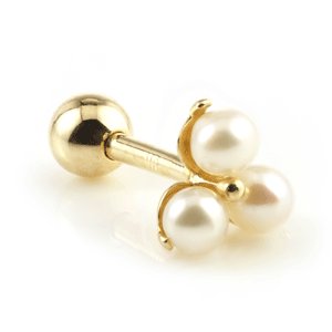 9ct Gold Pearl Trinity Ear Stud