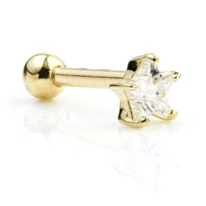 14ct Gold Jewelled Star Ear Stud