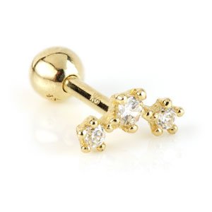 9ct Gold Triple Gem Star Crescent Ear Stud