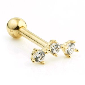 9ct Gold Triple Gem Crescent Ear Stud