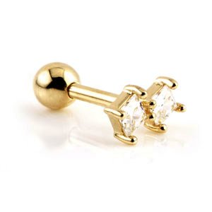 14ct Gold Twin Square Gems Ear Stud