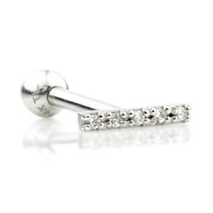 14ct White Gold Jewelled Bar Ear Stud