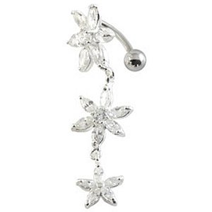 Sterling Silver Reverse Triple Starflowers Belly Bar