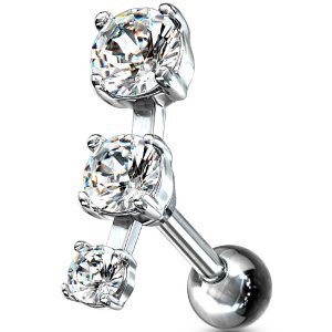 Curved Jewelled Ear Stud - Triple Gem