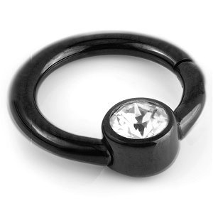 PVD Black on Titanium Jewelled Disc Hinged Ring