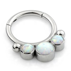Titanium Triple Opal Disc Hinged Ring