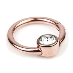 PVD Rose Gold on Titanium Jewelled Disc Hinged Ring