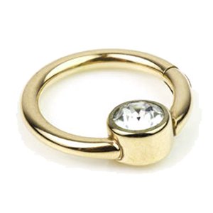 PVD Gold on Titanium Jewelled Disc Hinged Ring