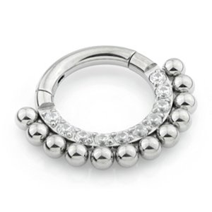 Titanium Front Pave Jewelled Tribal Hinged Ring