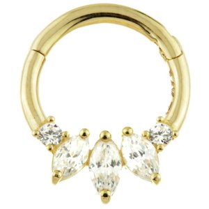 9ct Yellow Gold Triple Marquise Jewel Hinged Ring