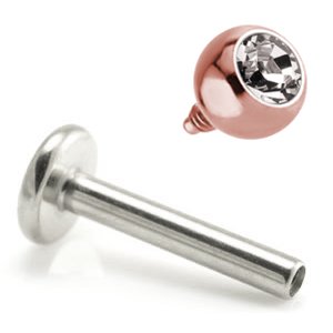 1.6mm Gauge Titanium Labret with PVD Rose Gold Jewelled Ball - Internally-Threaded