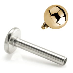 1.6mm Gauge Titanium Labret with PVD Gold Ball - Internally-Threaded