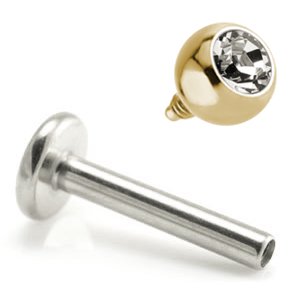 1.6mm Gauge Titanium Labret with PVD Gold Jewelled Ball - Internally-Threaded