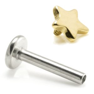 1.6mm Gauge Titanium Labret with PVD Gold Star - Internally-Threaded