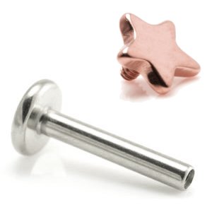 1.2mm Gauge Titanium Labret with PVD Rose Gold Star - Internally-Threaded