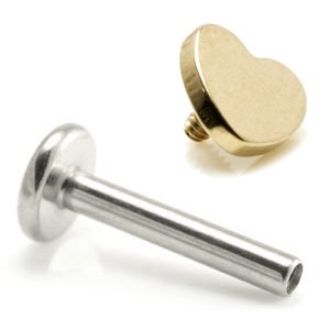 1.2mm Gauge Titanium Labret with PVD Gold Heart - Internally-Threaded