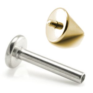 1.2mm Gauge Titanium Labret with PVD Gold Cone - Internally-Threaded