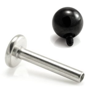 1.6mm Gauge Titanium Labret with PVD Black Ball - Internally-Threaded