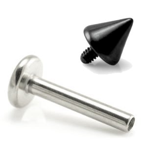 1.2mm Gauge Titanium Labret with PVD Black Cone - Internally-Threaded