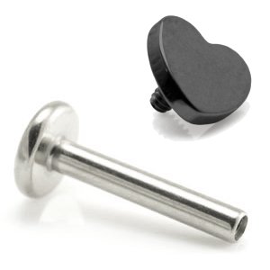 1.2mm Gauge Titanium Labret with PVD Black Heart - Internally-Threaded