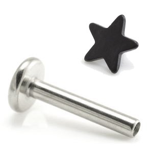 1.6mm Gauge Titanium Labret with PVD Black Star - Internally-Threaded