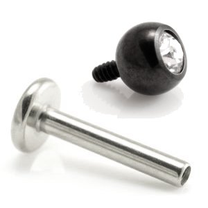 1.2mm Gauge Titanium Labret with PVD Black Jewelled Ball - Internally-Threaded