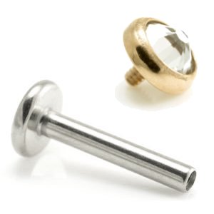 1.6mm Gauge Titanium Labret with PVD Gold Jewelled Disc - Internally-Threaded