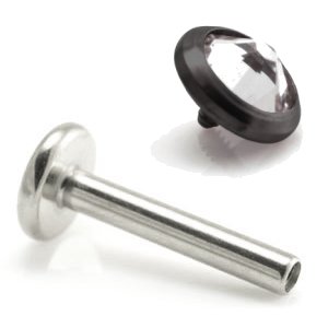 1.2mm Gauge Titanium Labret with PVD Black Jewelled Disc - Internally-Threaded