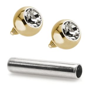 1.2mm Gauge Titanium Barbell with PVD Gold Jewelled Balls - Internally-Threaded