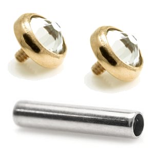 1.2mm Gauge Titanium Barbell with PVD Gold Jewelled Discs - Internally-Threaded