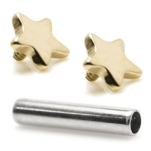 1.6mm Gauge Titanium Barbell with PVD Gold Stars - Internally-Threaded