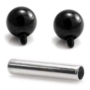 1.6mm Gauge Titanium Barbell with PVD Black Balls - Internally-Threaded