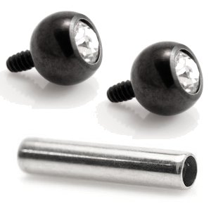 1.2mm Gauge Titanium Barbell with PVD Black Jewelled Balls - Internally-Threaded