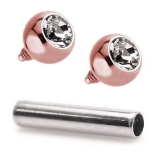 1.2mm Gauge Titanium Barbell with PVD Rose Gold Jewelled Balls - Internally-Threaded